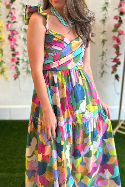 Bright Multi Color Sweetheart Neck Midi