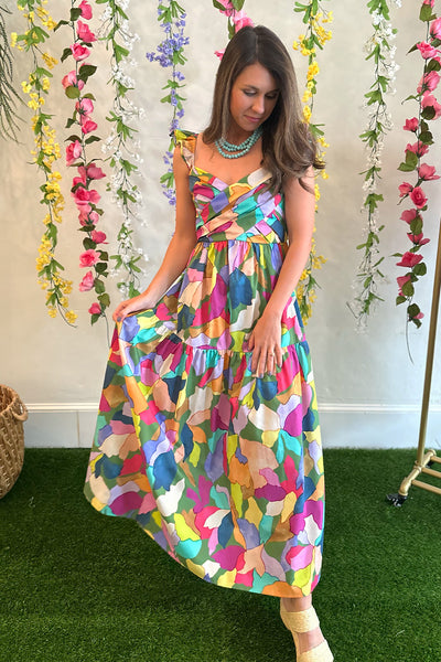 Bright Multi Color Sweetheart Neck Midi