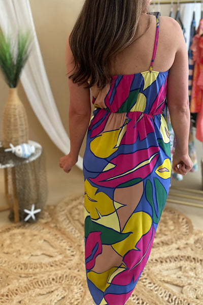 Bright Multi Color Wrap Waist Dress