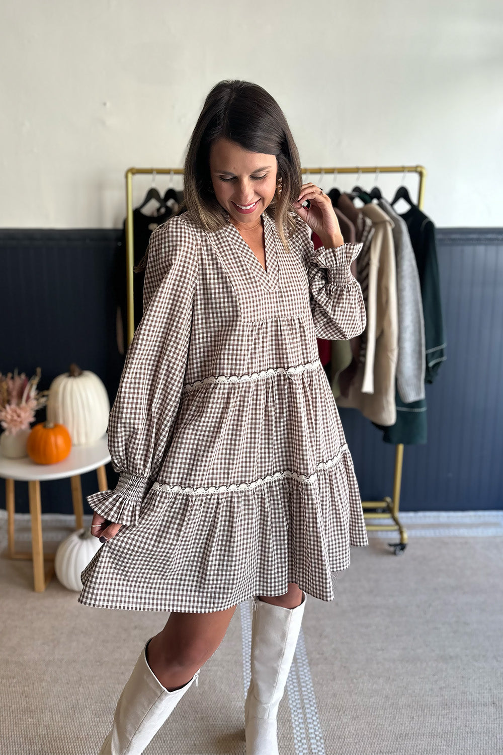 Brown Gingham Dress