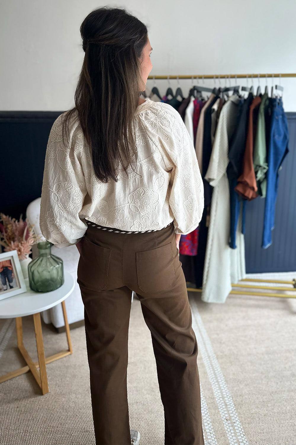 Brown Cream Stitch Wide Leg Pants