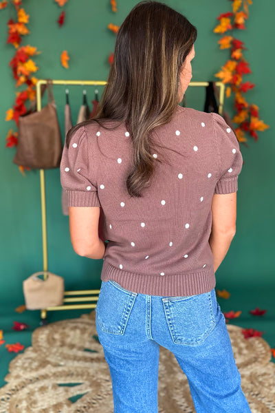 Mocha Polka Dot Embroidered Sweater