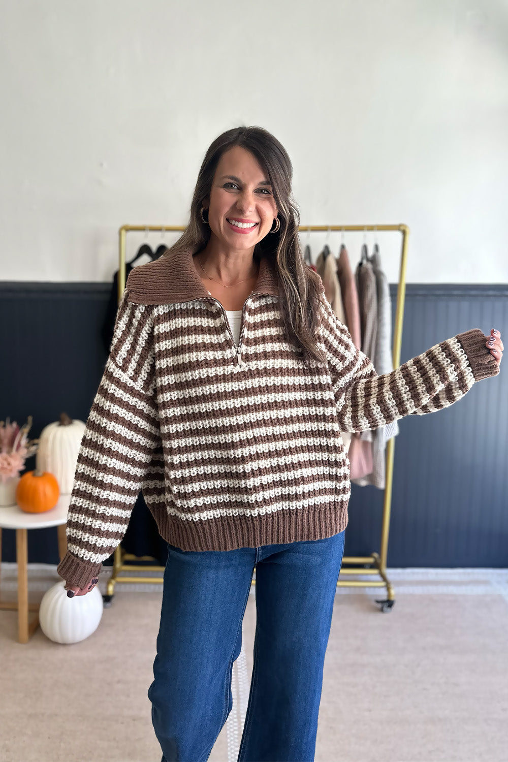 Brown and Cream Stripe Sweater Pullover