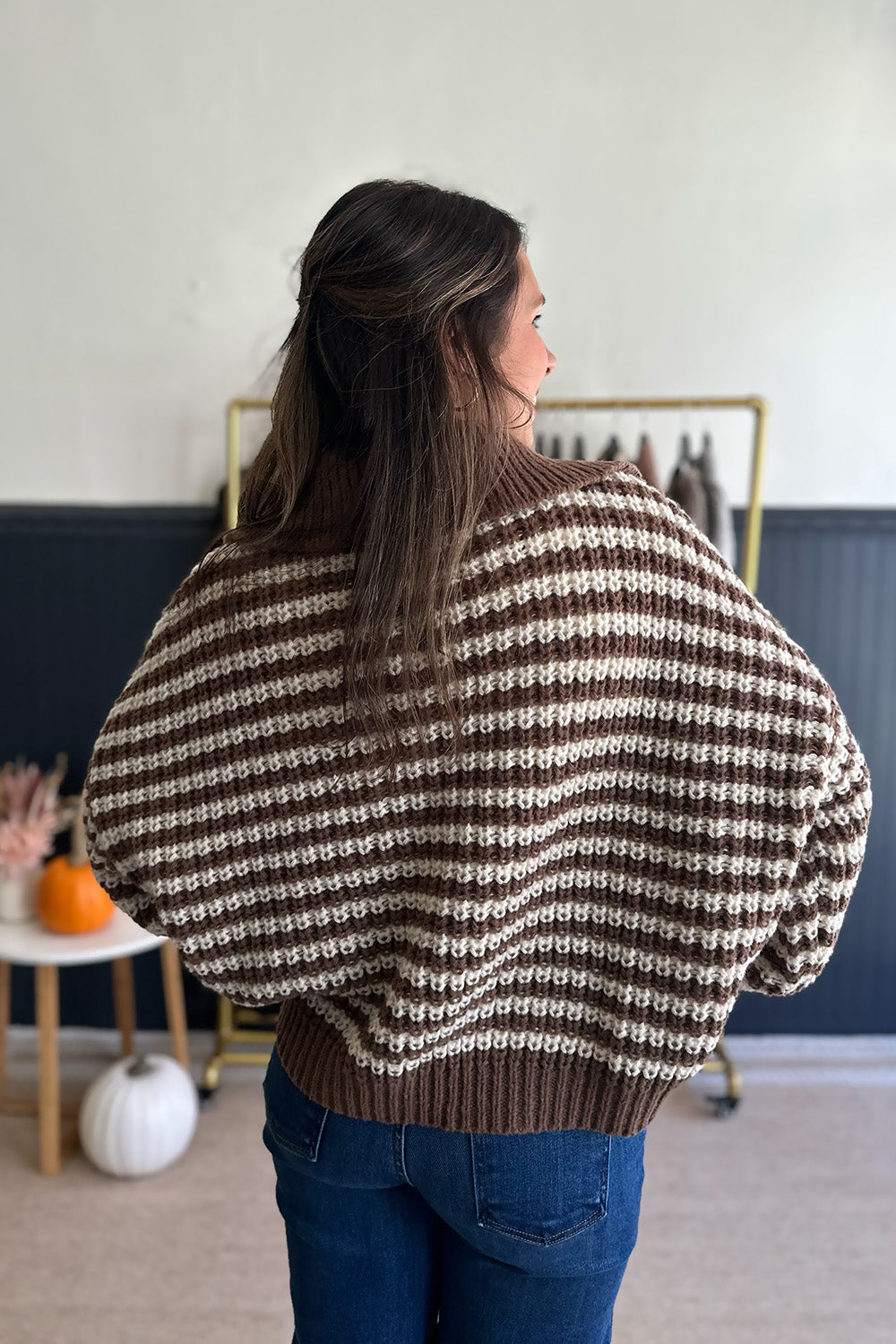 Brown and Cream Stripe Sweater Pullover