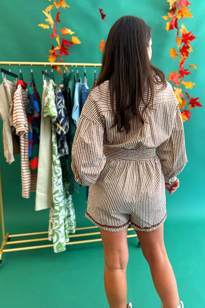 Mocha Stripe Button Up Romper