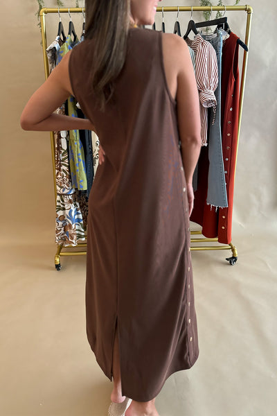 Gold Studded Sleeveless Midi Dress Brown
