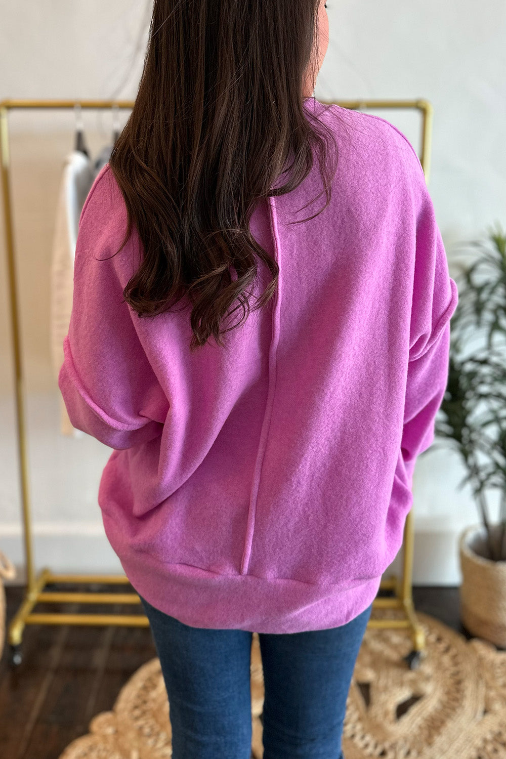 Brushed Knit LS Pocket Front Top Pink