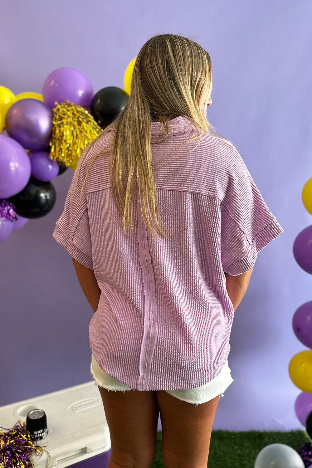 Lilac Ribbed Collar Button Top