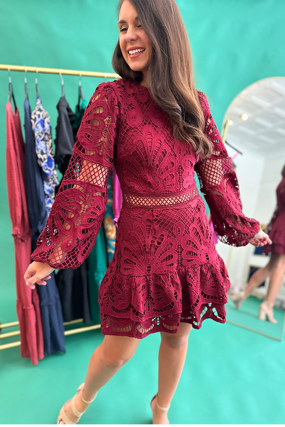 Burgundy Lace LS Dress