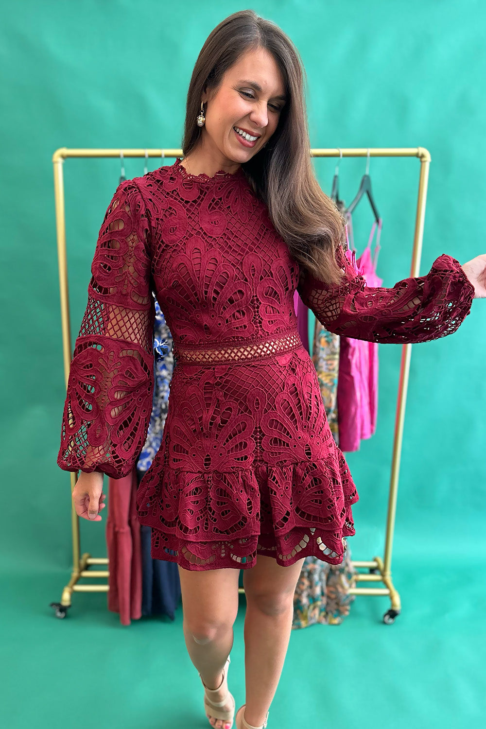 Burgundy Lace LS Dress