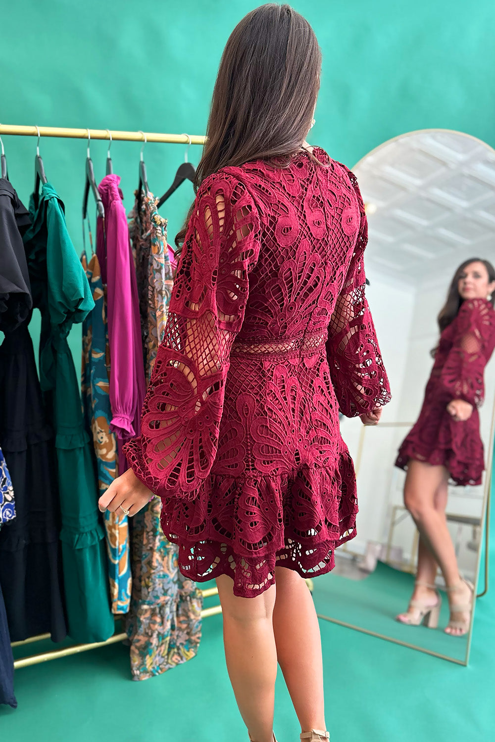 Burgundy Lace LS Dress