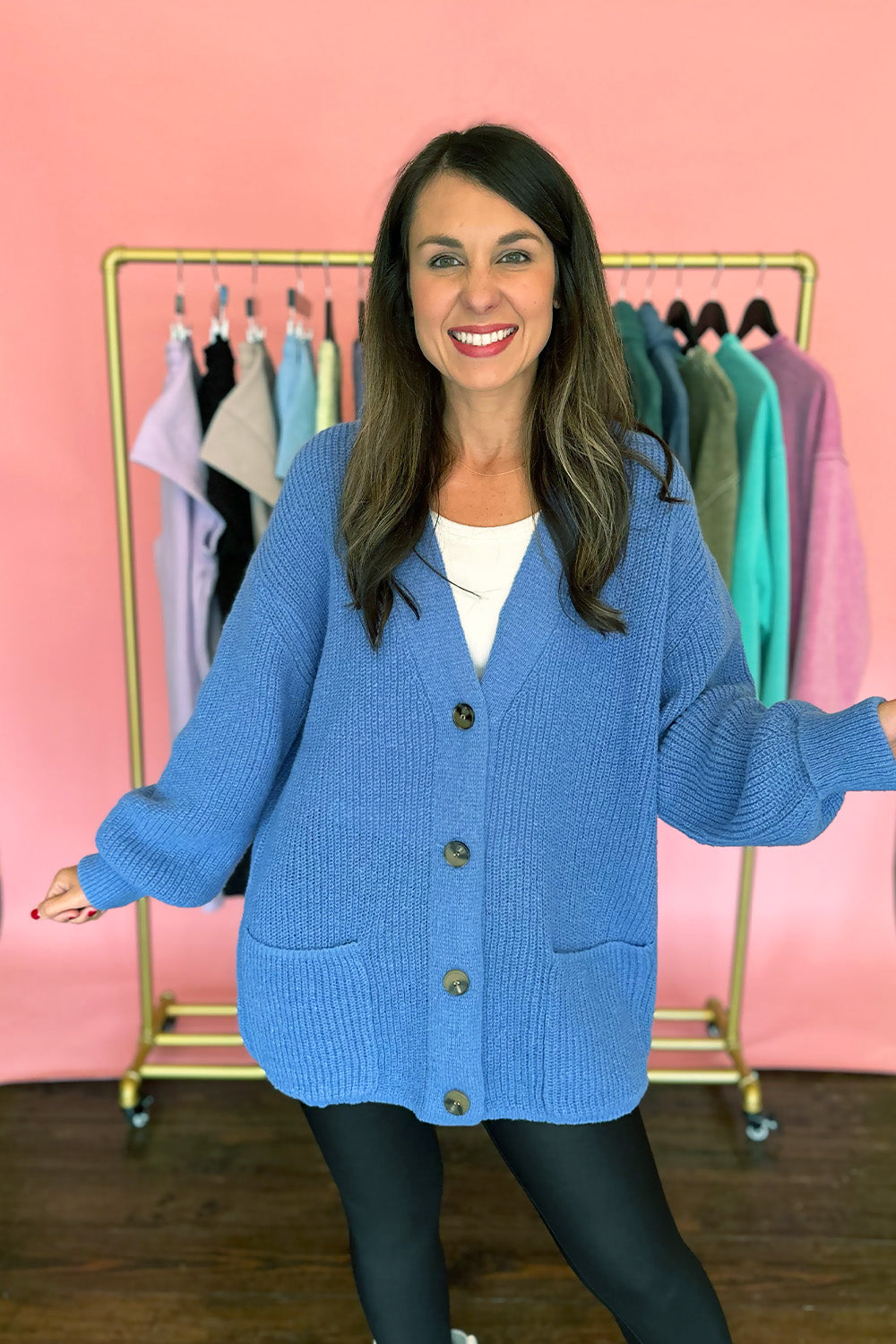 Button Front Knit Cardigan Blue