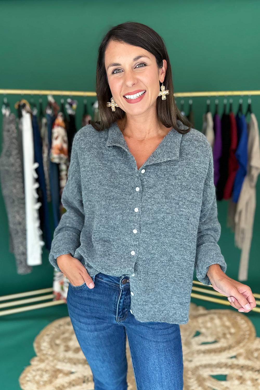 Button Front Cardigan Charcoal