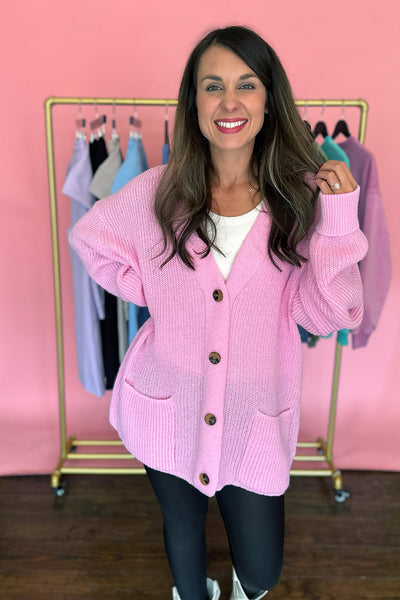 Button Front Knit Cardigan Pink