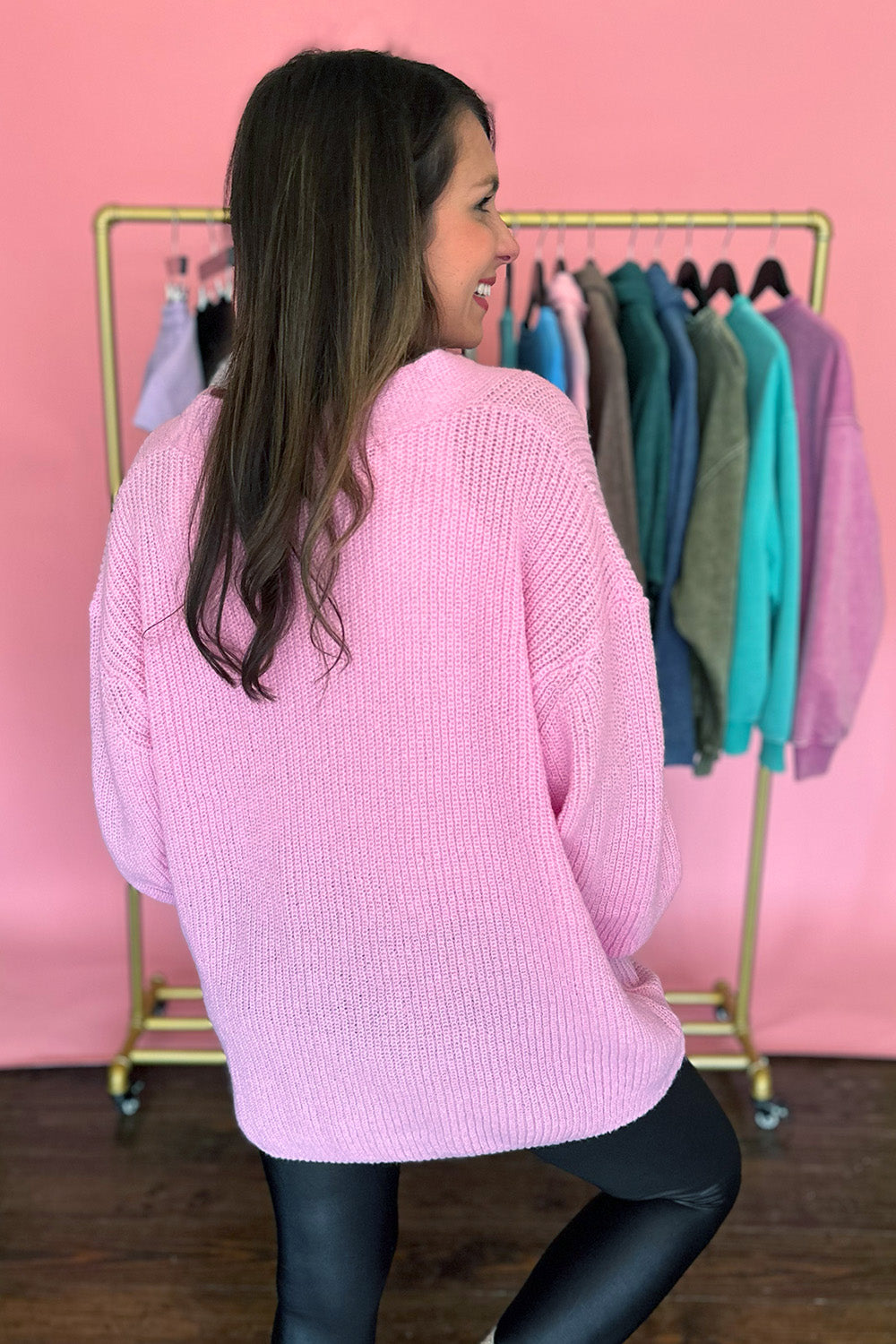 Button Front Knit Cardigan Pink