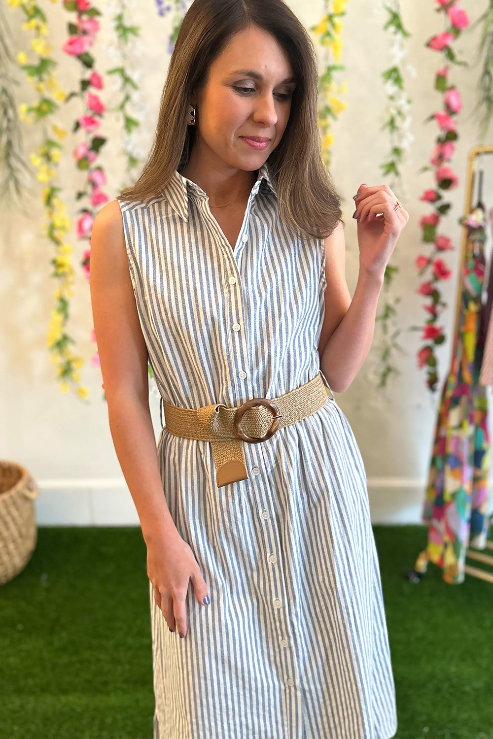 Chambray Button Down Belted Dress