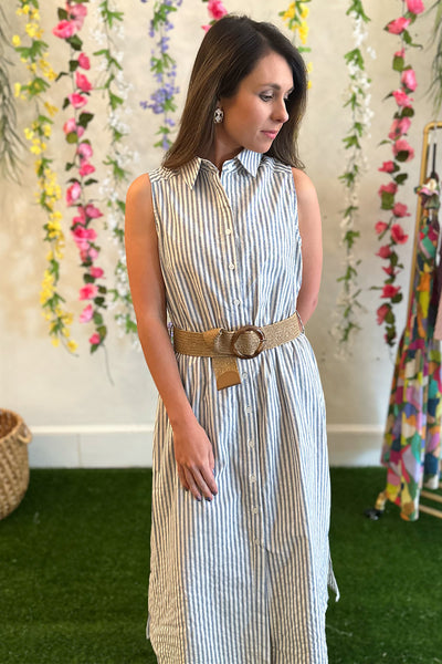 Chambray Button Down Belted Dress