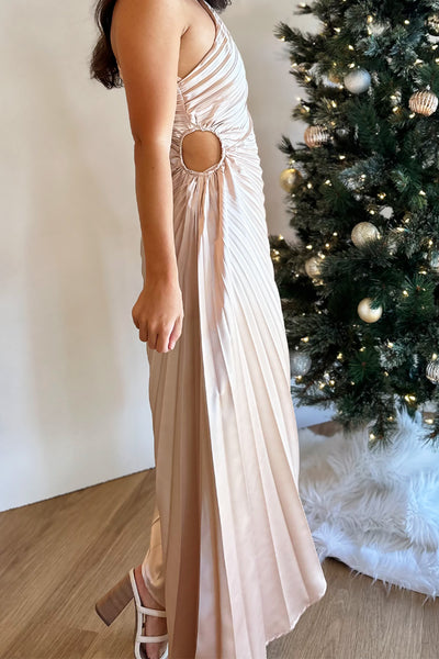 Pleated One Shoulder Dress Champagne