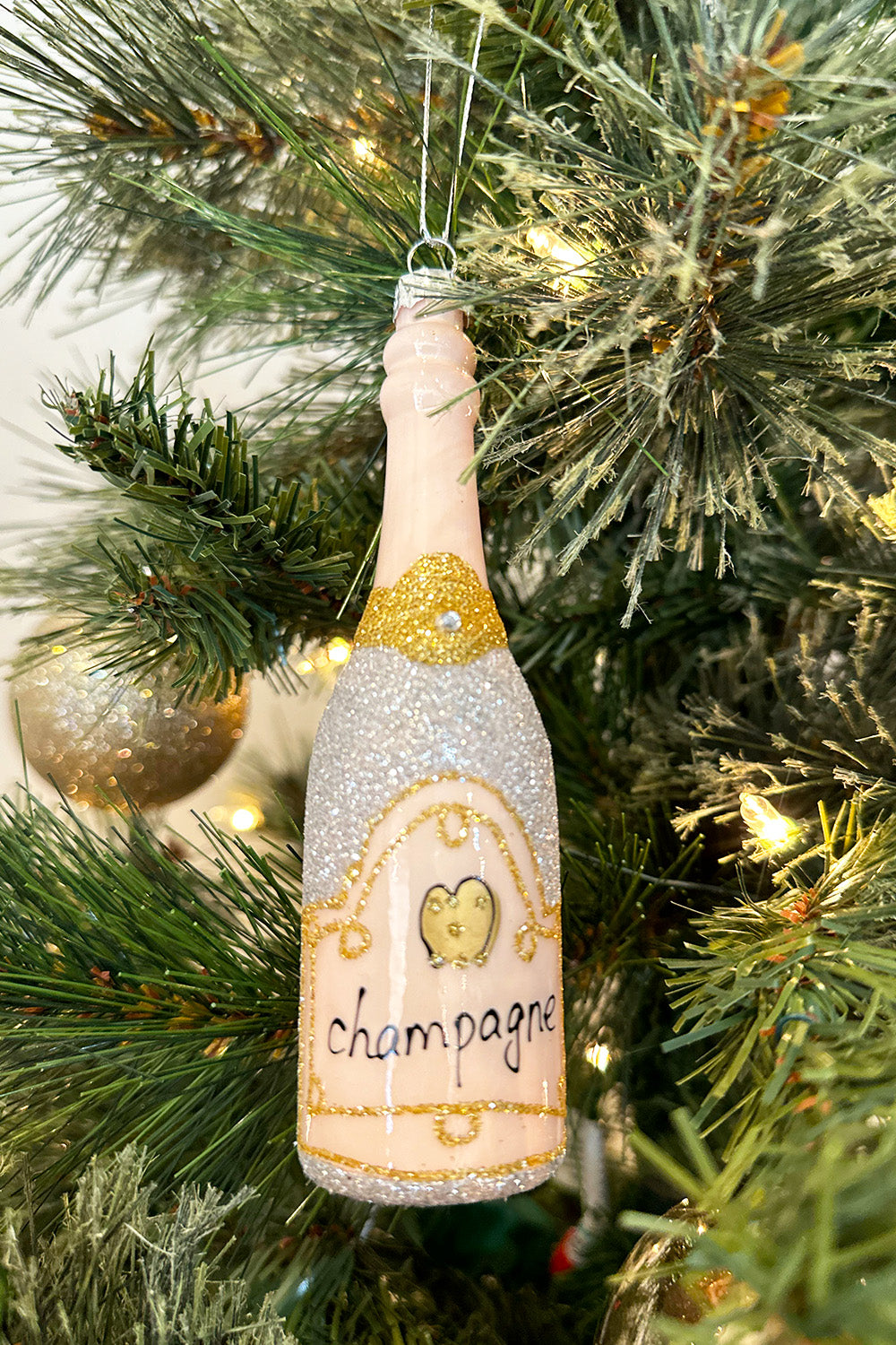 Glittered Champagne Silver Ornament