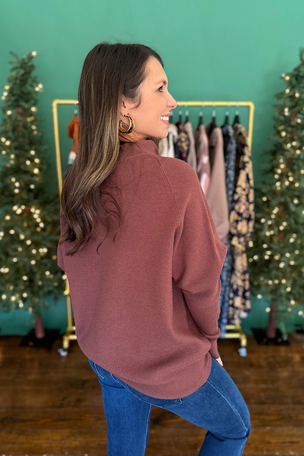 Brown Cowl Neck LS Sweater