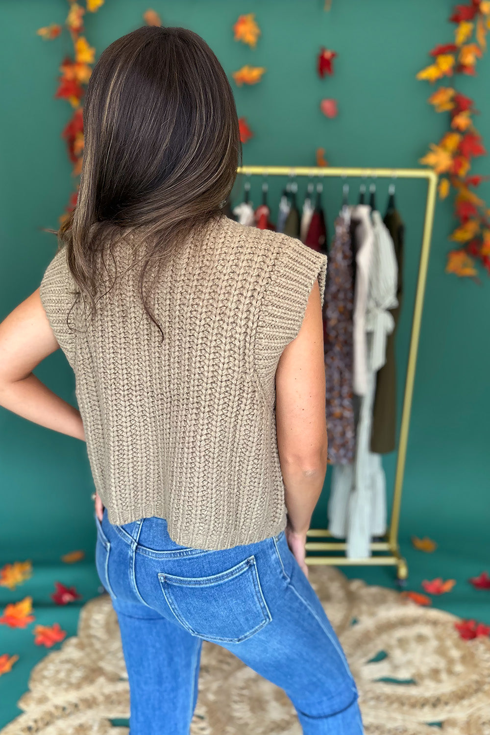 Chunky Knit Vest w/ Gold Buttons Tan
