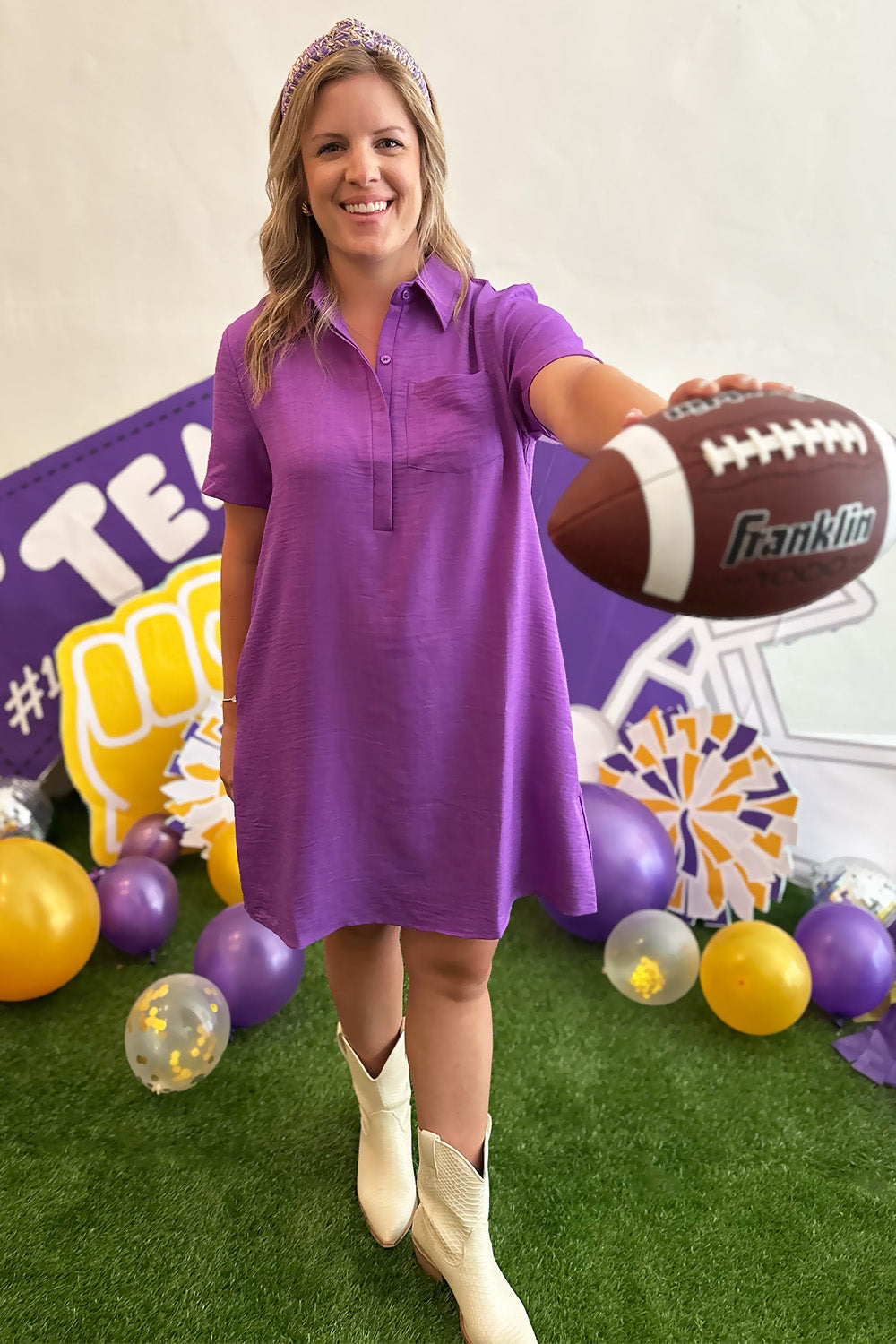 Short Sleeve Chest Pocket Collared Dress