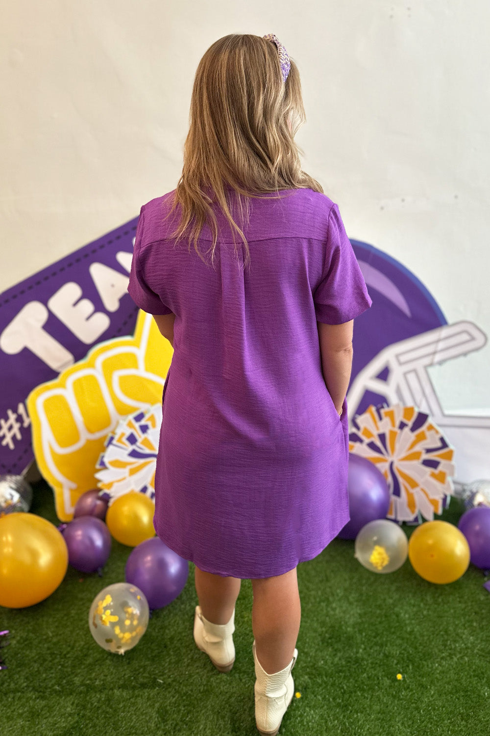 Short Sleeve Chest Pocket Collared Dress