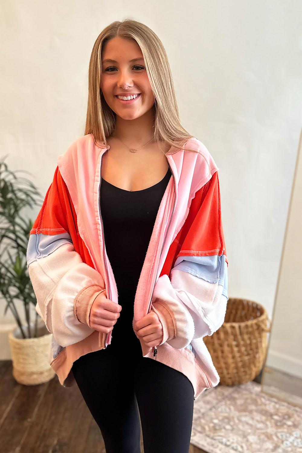 Colorblock Zip Up Jacket Pink