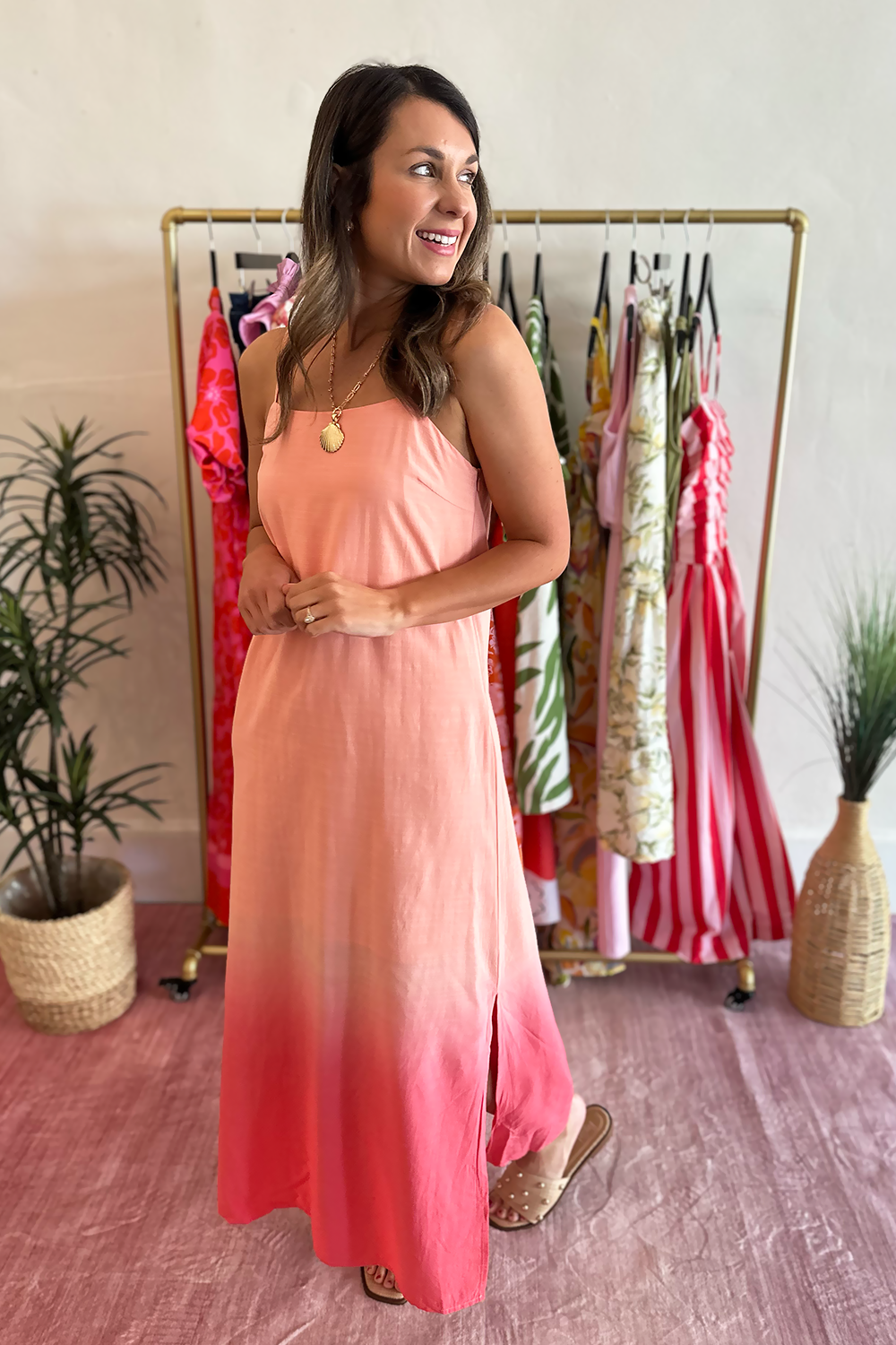 Ombre Maxi Dress- Coral Medium Ombre Maxi Dress- Coral Medium