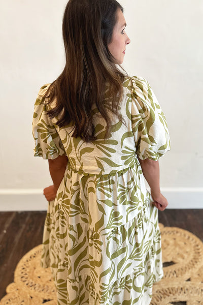 Cream and Green Scallop Trim Midi