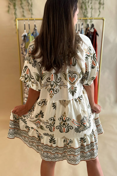 Cream and Olive Bubble SS Dress