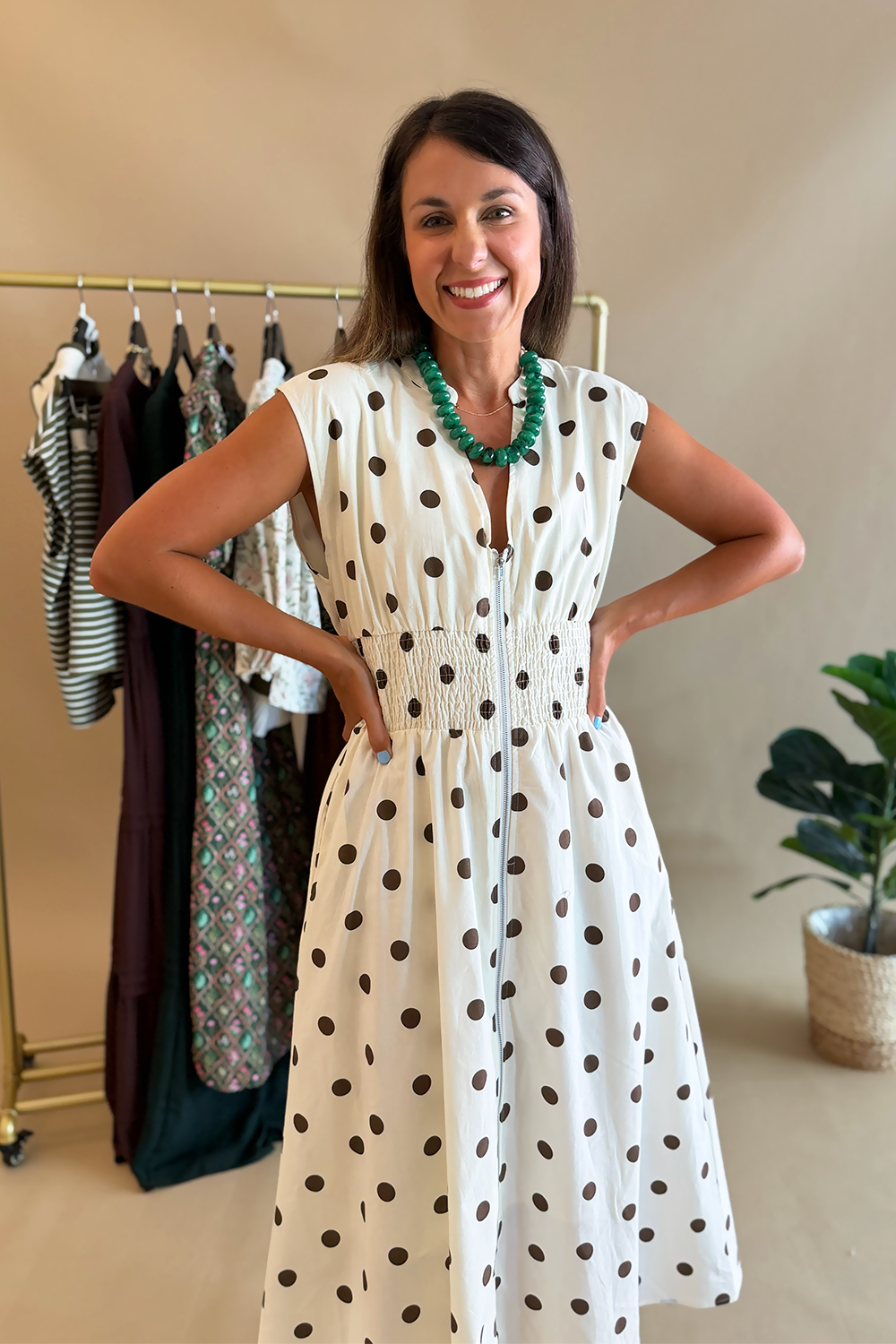 cream and black polka dot dress Brown Midi 626380 Majestic Masquerade Mini Dress Size:S (36) The deep V