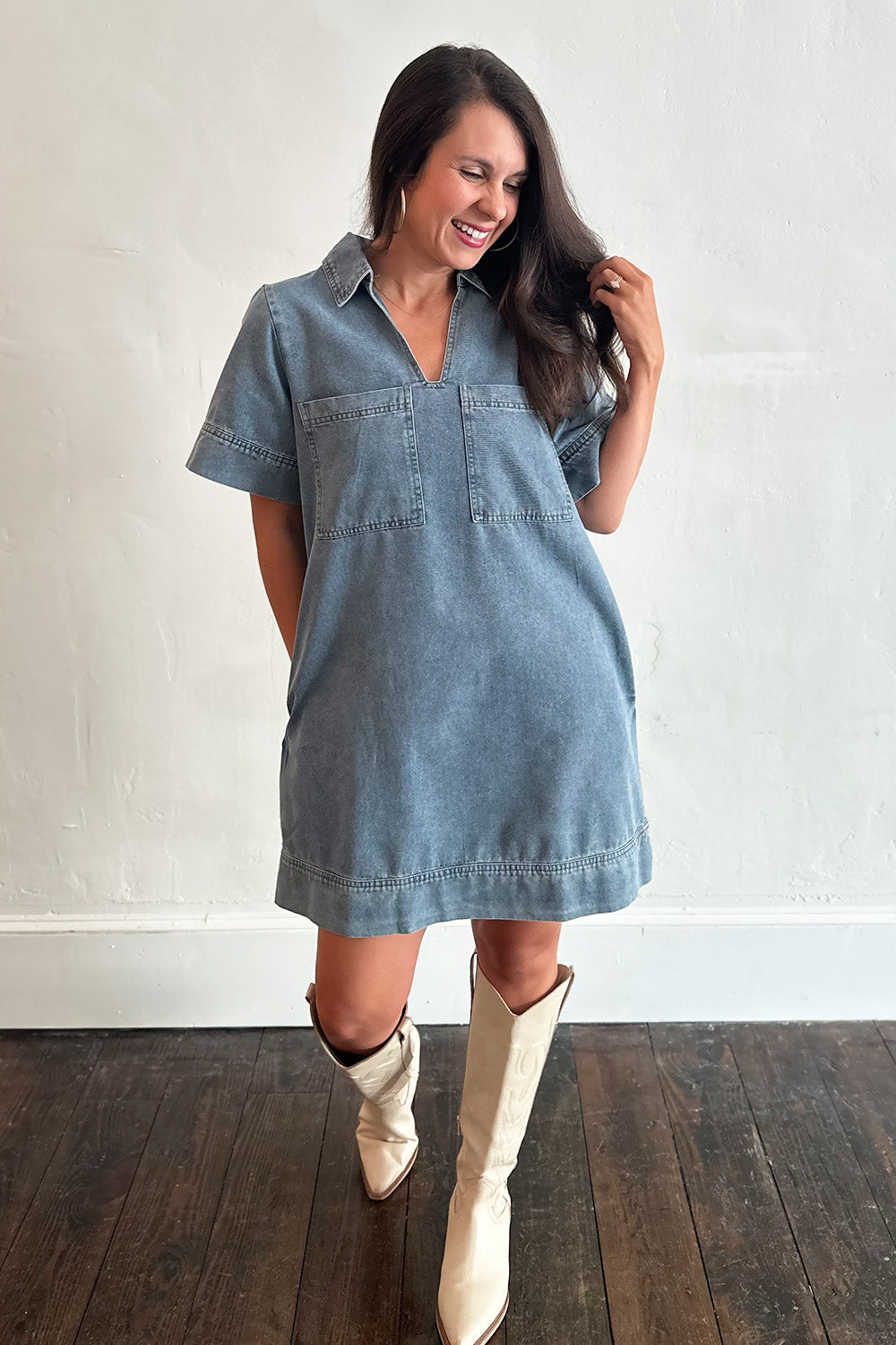 Denim Collared SS Dress