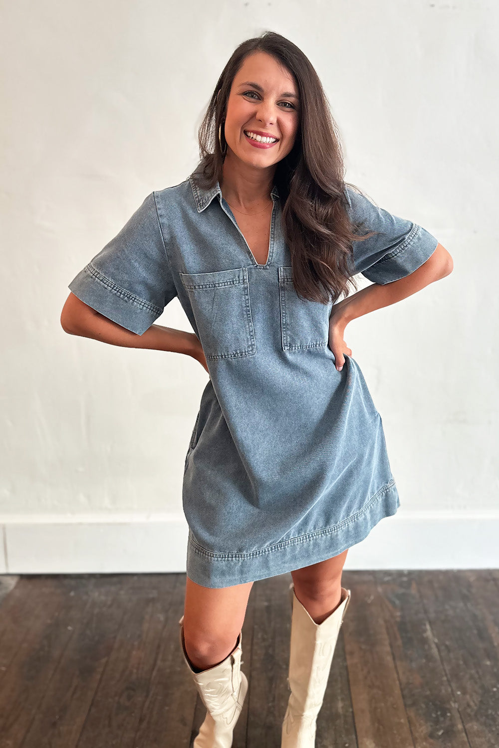 Denim Collared SS Dress