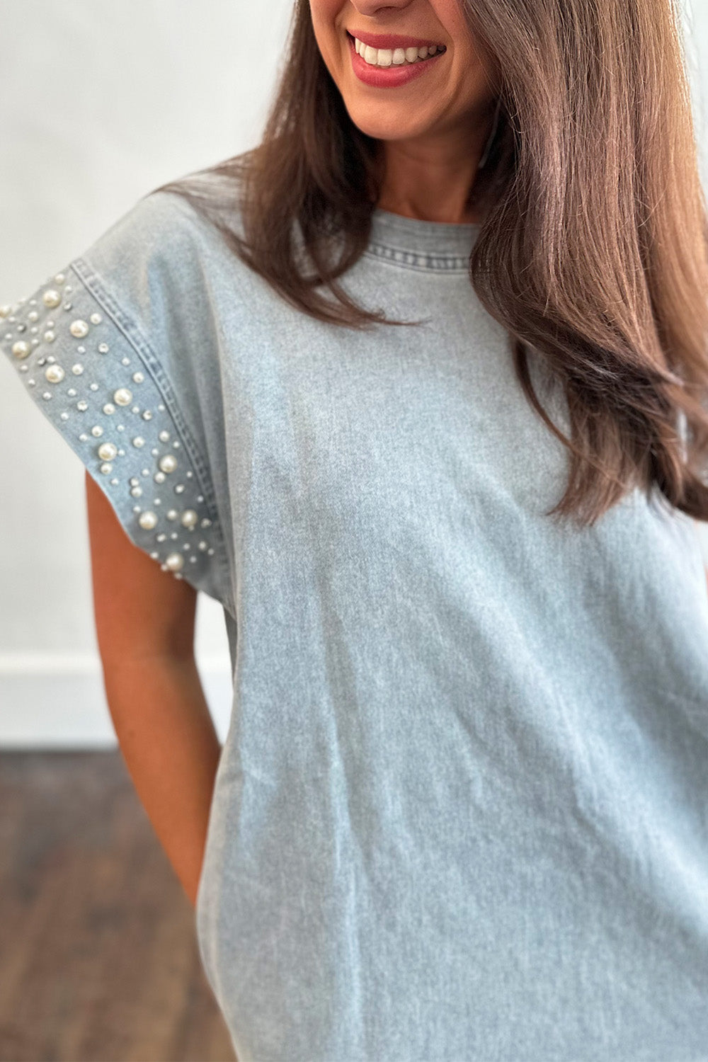 Pearl Studded Denim Dress