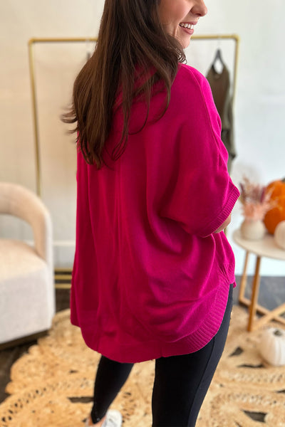 Solid Dolman SS Knit Top Magenta