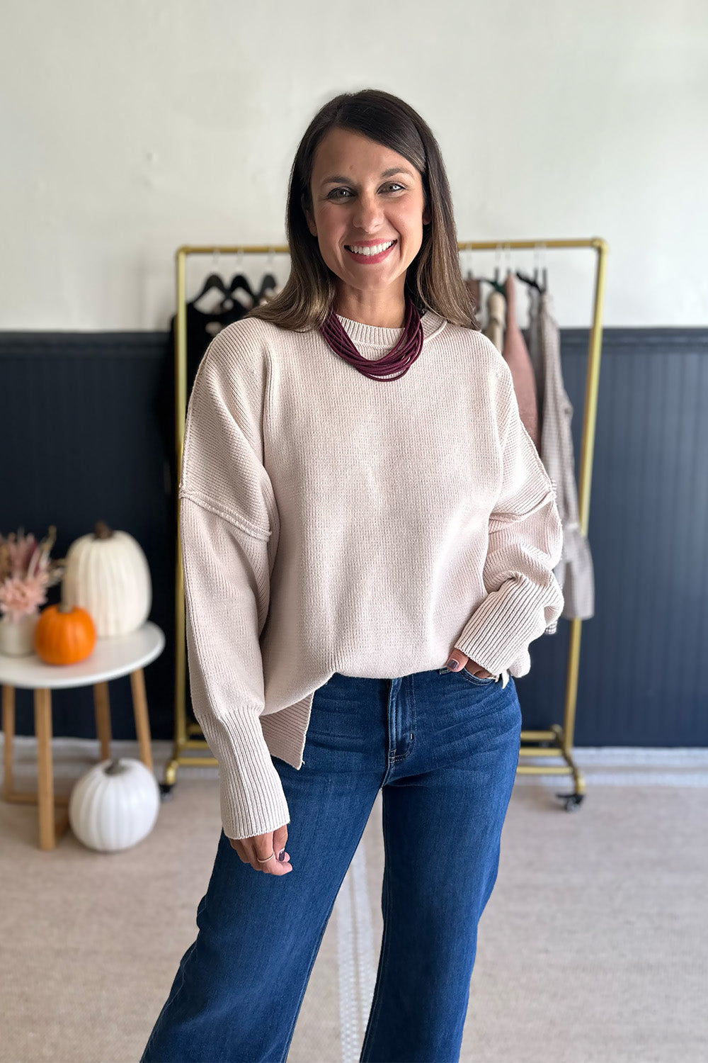 Thick Drop Shoulder Sweater Almond