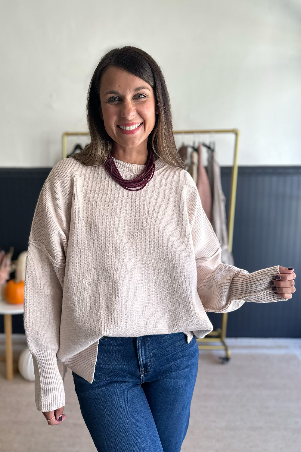 Thick Drop Shoulder Sweater Almond