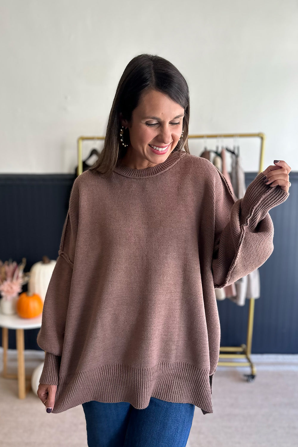 Thick Drop Shoulder Sweater Brown