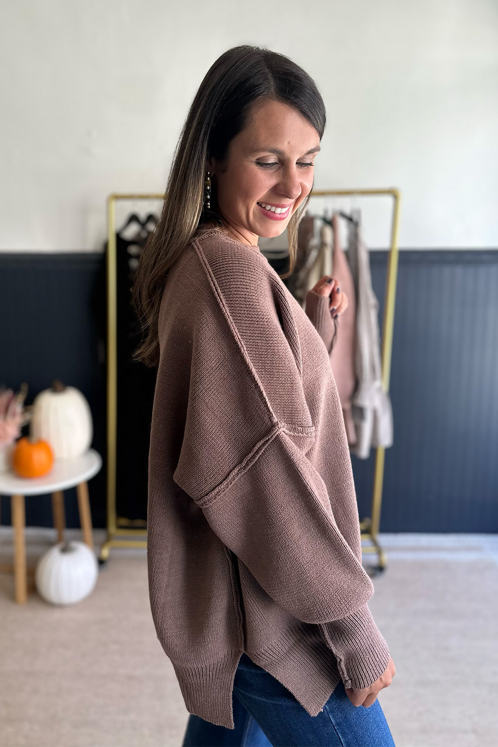 Thick Drop Shoulder Sweater Brown