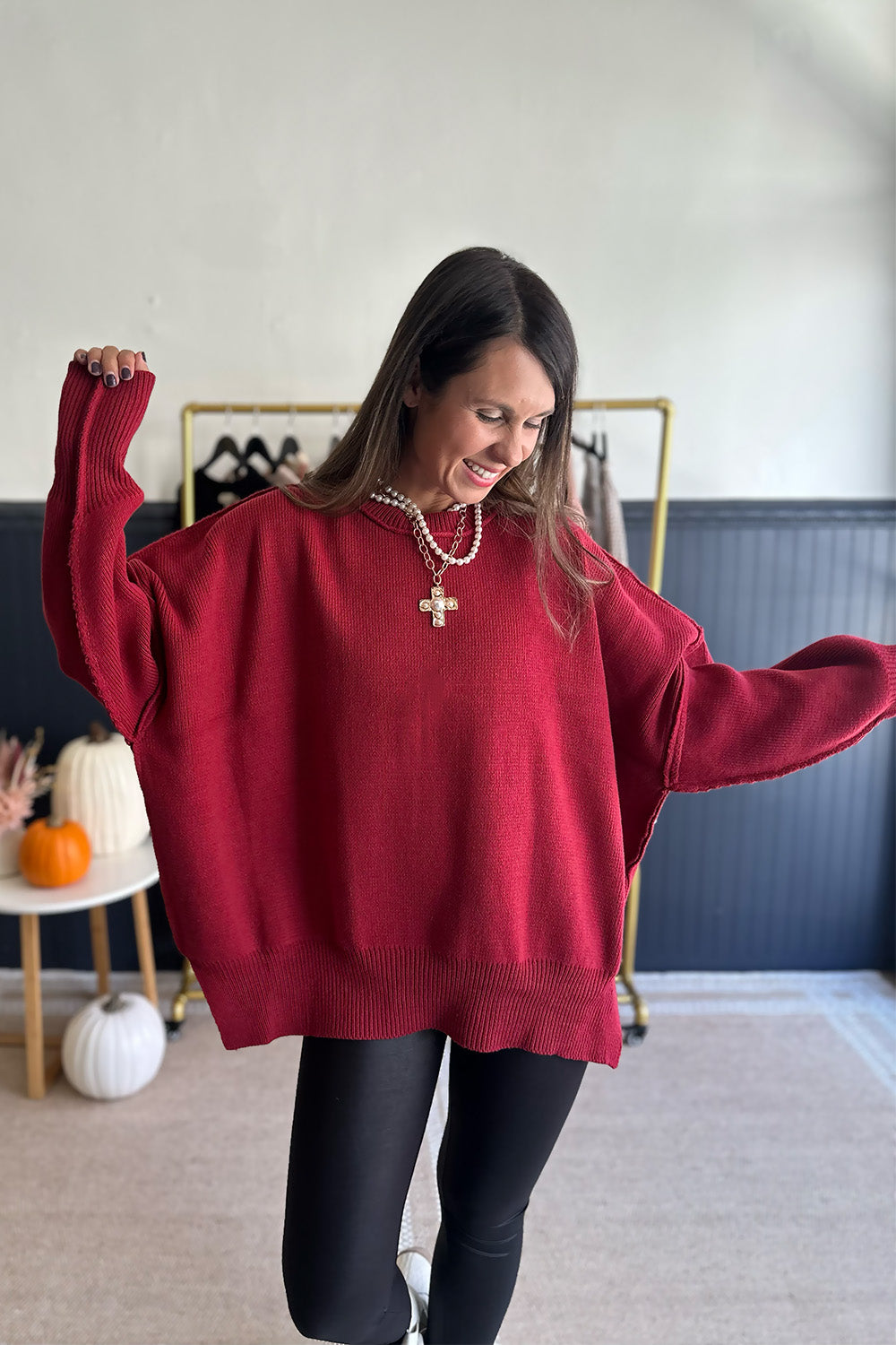 Thick Drop Shoulder Sweater Crimson