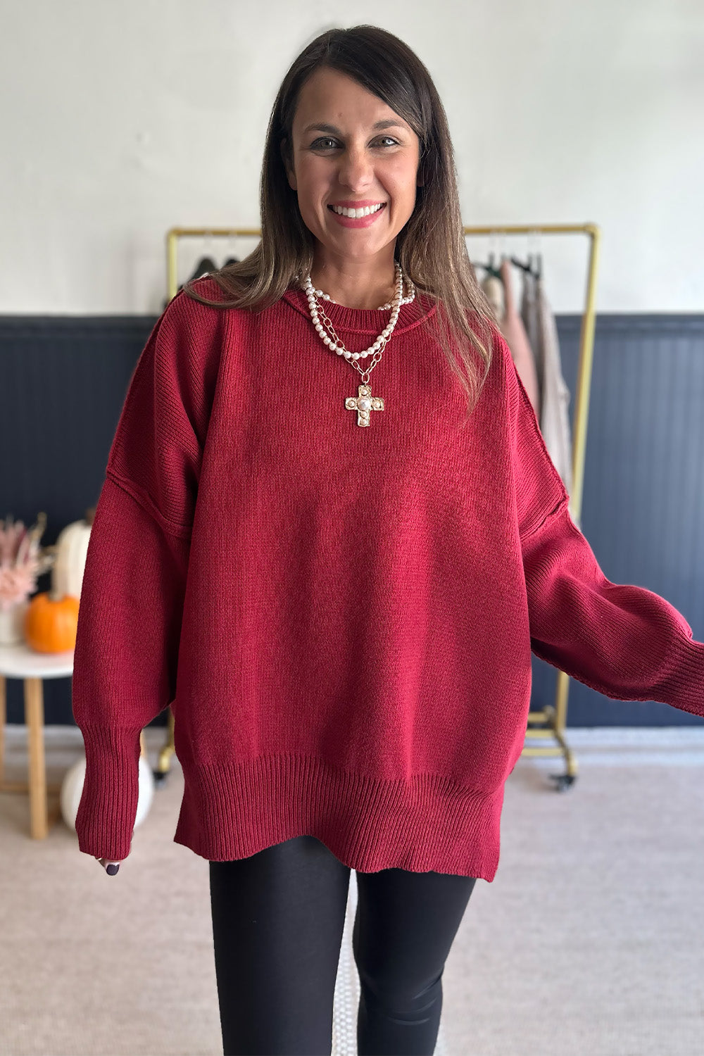 Thick Drop Shoulder Sweater Crimson