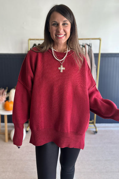 Thick Drop Shoulder Sweater Crimson