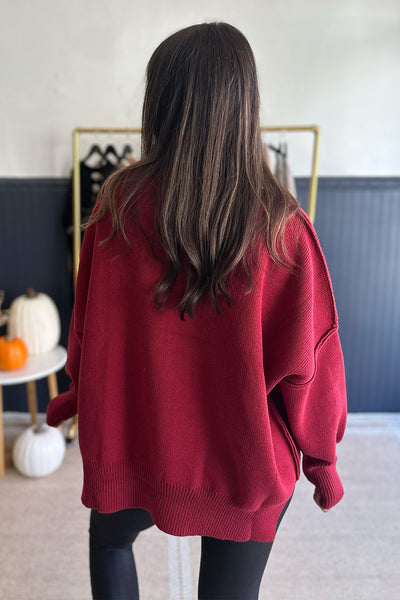 Thick Drop Shoulder Sweater Crimson