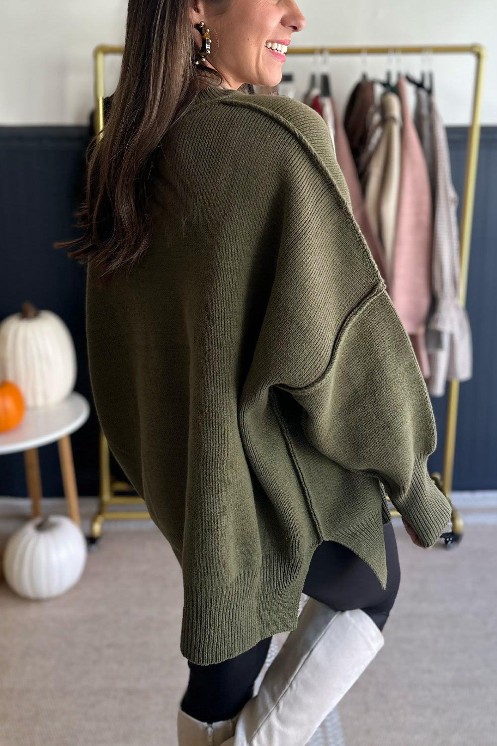 Thick Drop Shoulder Sweater Olive