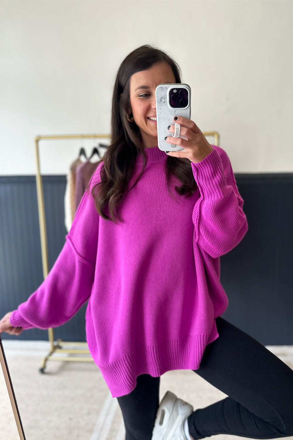 Mock Neck Drop Shoulder Sweater Pink