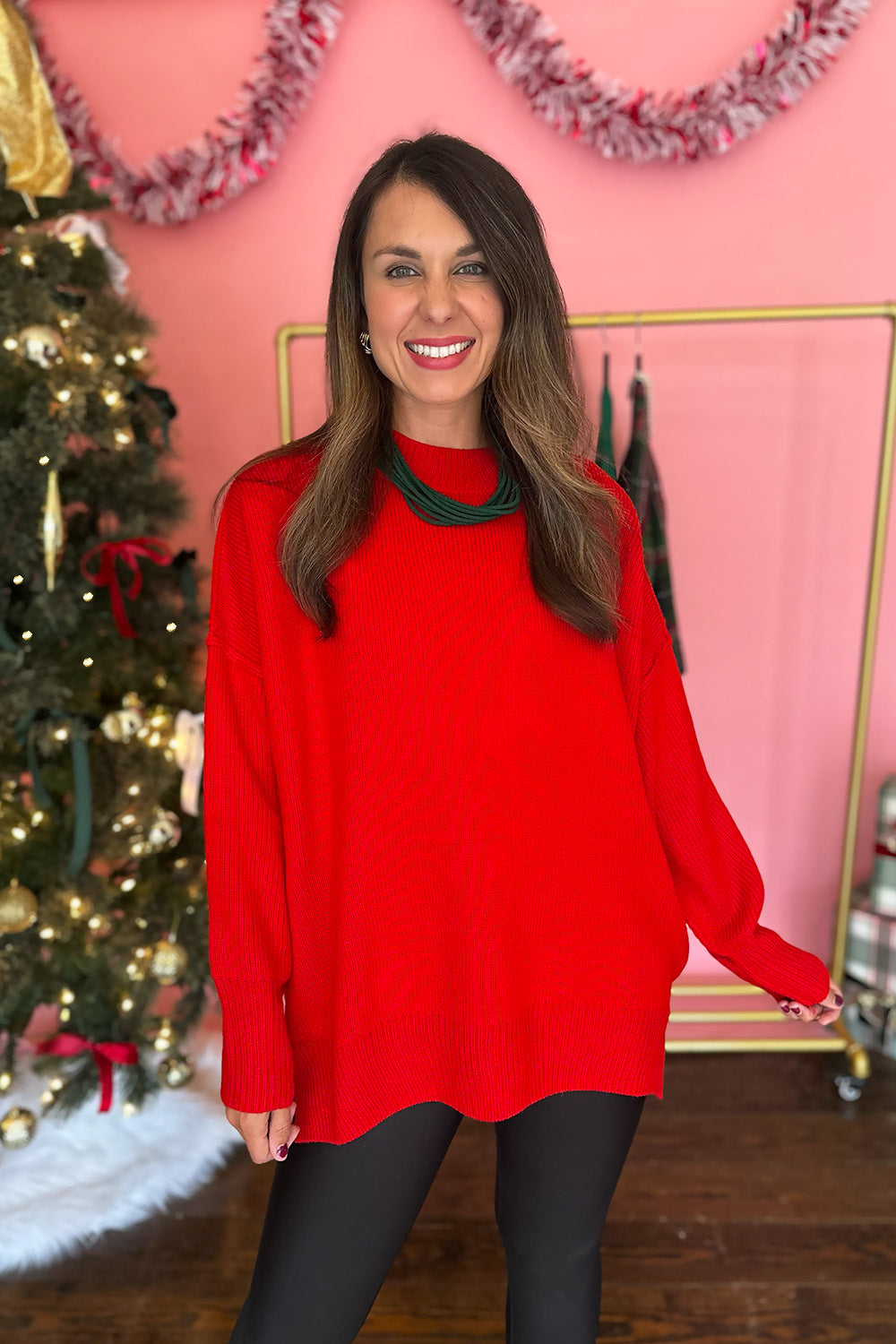 Drop Shoulder Solid Sweater Red