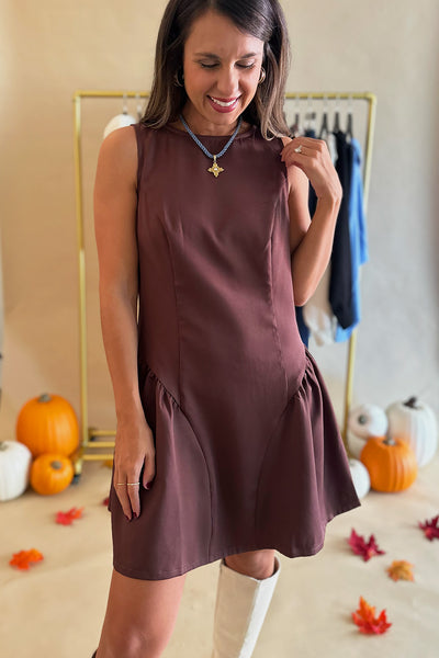 Drop Waist Sleeveless Dress Brown