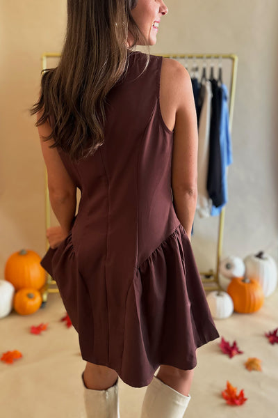 Drop Waist Sleeveless Dress Brown