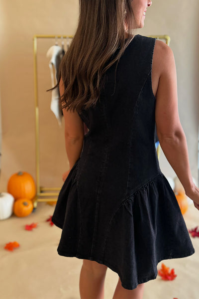 Drop Waist Sleeveless Dress Black Denim